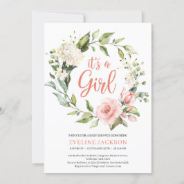 グリーンと赤面フローラリース女の子ベビー 招待状