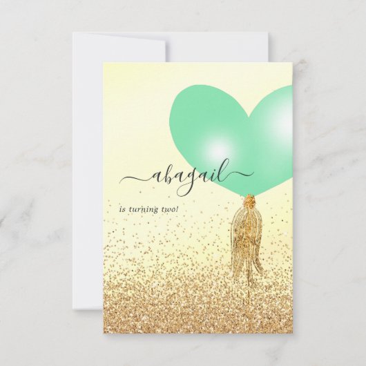 グリーンと金ゴールドとピンクの誕生日パーティーの招待状 招待状 (正面)