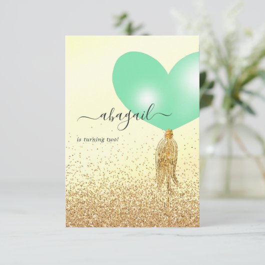 グリーンと金ゴールドとピンクの誕生日パーティーの招待状 招待状 (スタンド正面)