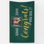 グリーンと金ゴールドのおめでとう2020年に卒業 横断幕 (縦)