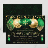 グリーンと金ゴールドのクリスマスボードバースデーパーティー 招待状 (正面/裏面)