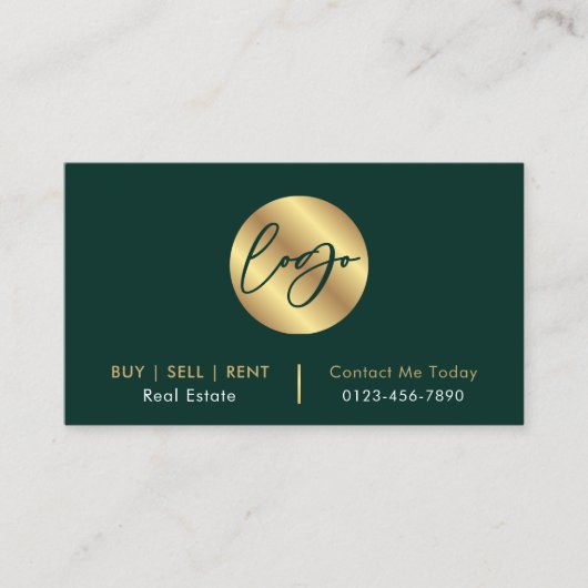 グリーンと金ゴールドのロモダンゴ実在の不動産QRコード 名刺 (正面)