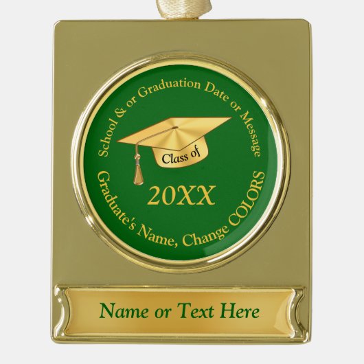 グリーンと金ゴールドの卒業クリスマスオーナメント ゴールドプレートバナーオーナメント (正面)