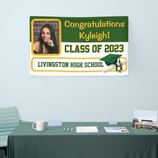 グリーンと金ゴールドの卒業 横断幕 (トレードショー)