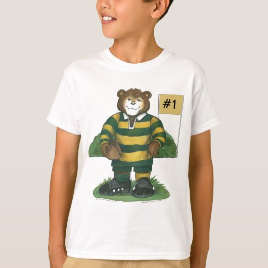 グリーンと金ゴールドの雄ラグビーベア Tシャツ (正面)