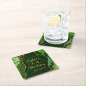 グリーンと金ゴールドアガテマーブル誕生日 スクエアペーパーコースター (インサイチュ)