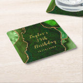 グリーンと金ゴールドアガテマーブル誕生日 スクエアペーパーコースター (アングル)
