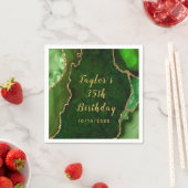 グリーンと金ゴールドアガテマーブル誕生日 スタンダードカクテルナプキン (インサイチュ)