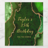 グリーンと金ゴールドアガテマーブル誕生日 ワインラベル (シングルラベル)