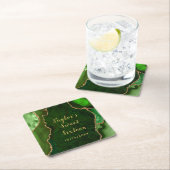 グリーンと金ゴールドアガテマーブルSweet sixteen スクエアペーパーコースター (インサイチュ)