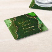 グリーンと金ゴールドアガテマーブルSweet sixteen スクエアペーパーコースター (アングル)