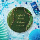 グリーンと金ゴールドアガテマーブルSweet sixteen ペーパープレート (パーティー)