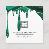 グリーンと金ゴールドアゲート滴下スクエアの名刺 スクエア名刺 (正面)