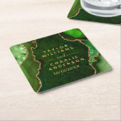 グリーンと金ゴールドアゲート結婚大理石 スクエアペーパーコースター (アングル)