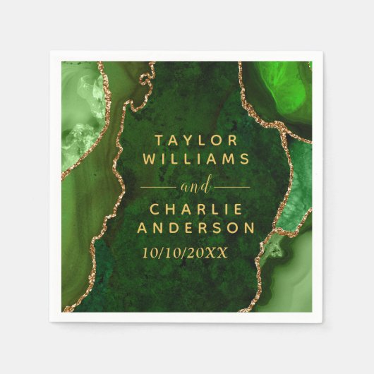 グリーンと金ゴールドアゲート結婚大理石 スタンダードカクテルナプキン (正面)