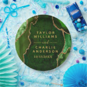 グリーンと金ゴールドアゲート結婚大理石 ペーパープレート (パーティー)