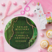 グリーンと金ゴールドアゲート結婚大理石 ペーパープレート (パーティー)