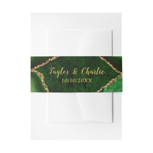 グリーンと金ゴールドアゲート結婚大理石 招待状ベリーバンド (正面例)