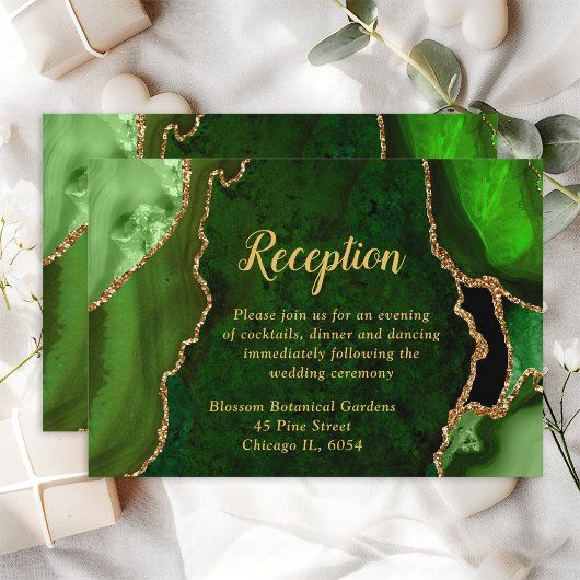 グリーンと金ゴールドアゲート結婚式レセプション エンクロージャーカード