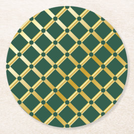 グリーンと金ゴールドアラビアインスパイア-紙コースター ラウンドペーパーコースター