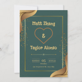グリーンと金ゴールドエレガントな結婚式招待状 招待状