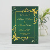 グリーンと金ゴールドエレガントウェディング招待状 招待状 (スタンド正面)