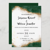 グリーンと金ゴールドエレガントウェディング招待状 招待状 (正面/裏面)