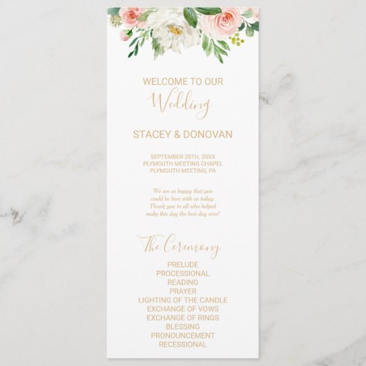 グリーンと金ゴールドエレガントフローラ結婚式 プログラム (正面)