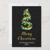 グリーンと金ゴールドオーナメントメリークリスマス シーズンカード (正面)