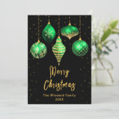 グリーンと金ゴールドオーナメントメリークリスマス シーズンカード (スタンド正面)