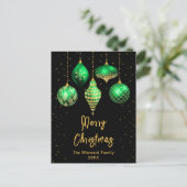 グリーンと金ゴールドオーナメントメリークリスマス シーズンポストカード (スタンド正面)