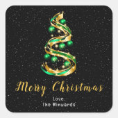 グリーンと金ゴールドオーナメントメリークリスマス スクエアシール (正面)