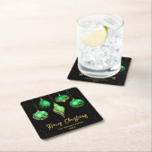 グリーンと金ゴールドオーナメントメリークリスマス スクエアペーパーコースター (インサイチュ)