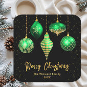 グリーンと金ゴールドオーナメントメリークリスマス スクエアペーパーコースター