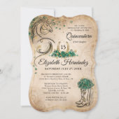 グリーンと金ゴールドキンセアニラ素朴ホース誕生日 招待状 (正面)