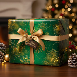 グリーンと金ゴールドクリスマスウィンターワンダーランド ラッピングペーパーシート