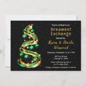 グリーンと金ゴールドクリスマスオーナメント交換 招待状 (正面)