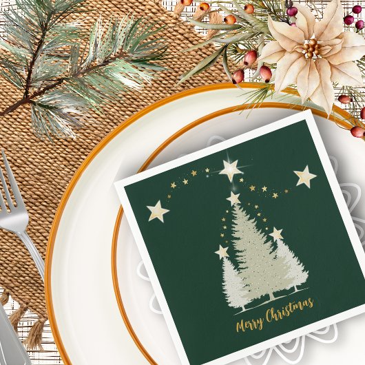 グリーンと金ゴールドクリスマスツリーとスター紙 スタンダードカクテルナプキン