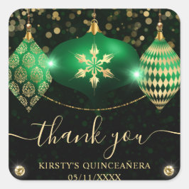 グリーンと金ゴールドクリスマスバウブルキンセアニェラ スクエアシール