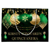 グリーンと金ゴールドクリスマスバウブルキンセアニェラ ラージペーパーバッグ (裏面)