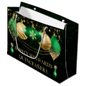 グリーンと金ゴールドクリスマスバウブルキンセアニェラ ラージペーパーバッグ (正面アングル)