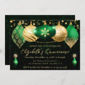 グリーンと金ゴールドクリスマスバウブルキンセアニェラ 招待状 (正面/裏面)