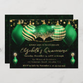 グリーンと金ゴールドクリスマスバウブルキンセアニェラ 招待状 (正面/裏面)