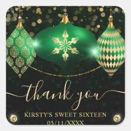 グリーンと金ゴールドクリスマスボードブルSweet sixteen スクエアシール