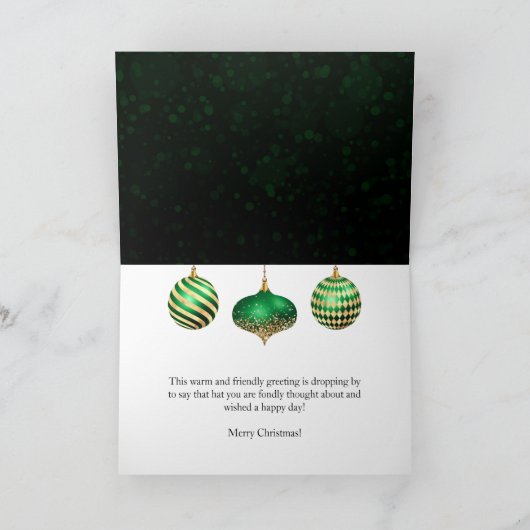 グリーンと金ゴールドクリスマスボーブルオーナメント シーズンカード (内部)