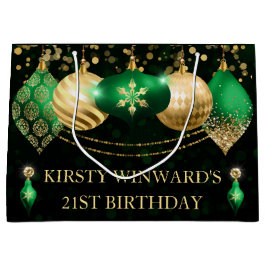 グリーンと金ゴールドクリスマスボーブル誕生日 ラージペーパーバッグ