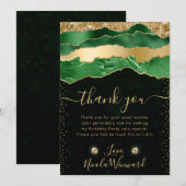 グリーンと金ゴールドグラムティアーズバースデーパーティー サンキューカード (正面/裏面)