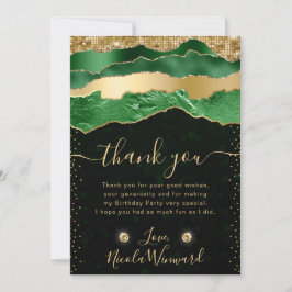 グリーンと金ゴールドグラムティアーズバースデーパーティー サンキューカード