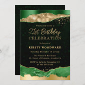 グリーンと金ゴールドグラムティアーズバースデーパーティー 招待状 (正面/裏面)