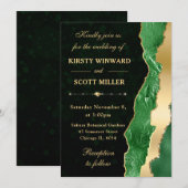 グリーンと金ゴールドグラムティアーズ結婚《写真》ぼけ味 招待状 (正面/裏面)